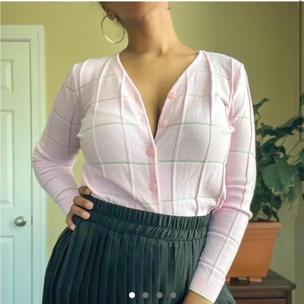 Christopher & Banks Pink Plaid Sweater -Size S